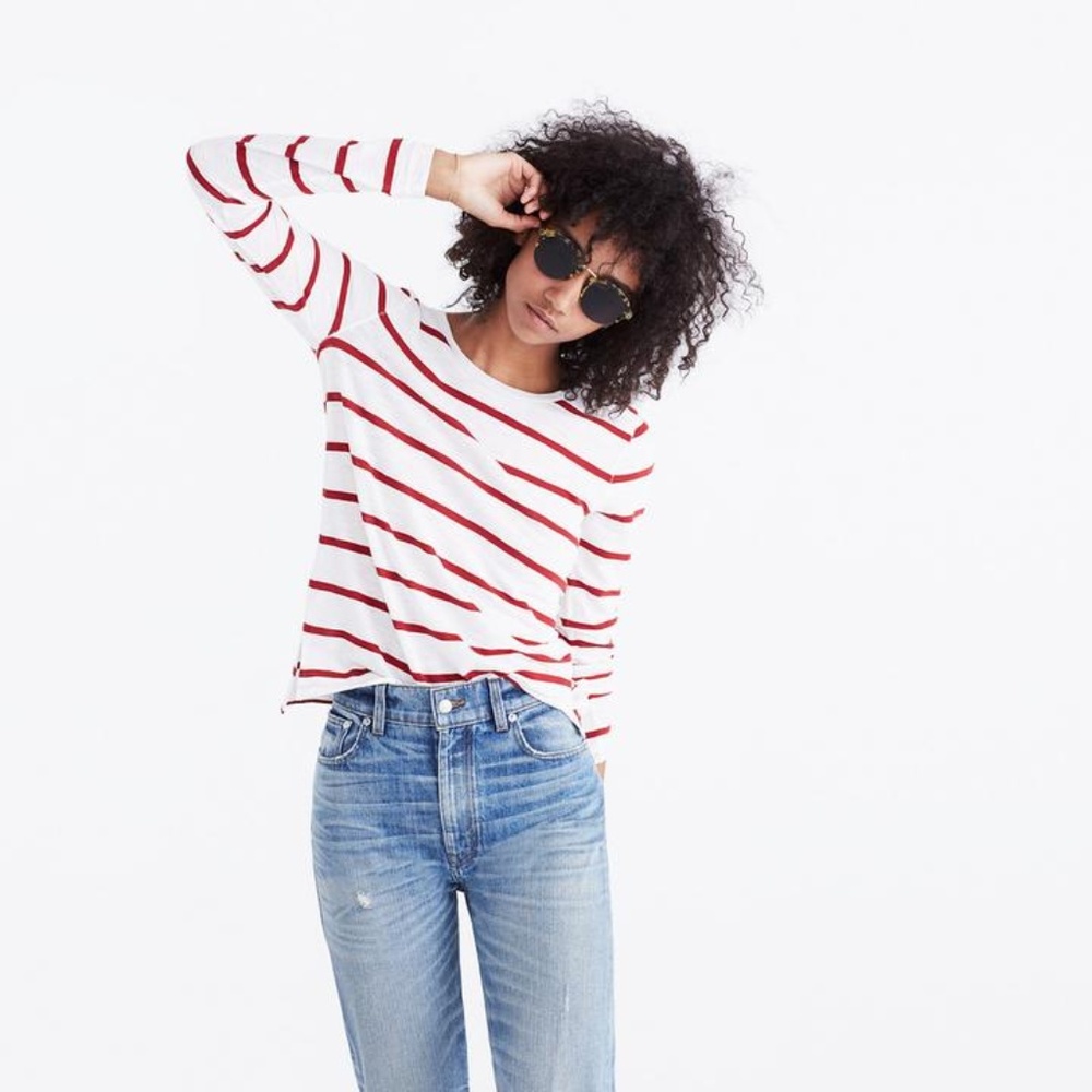 NWT Madewell Whisper Cotton Stripe Long Sleeve Tee